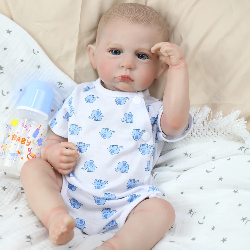 18inch Cameron Bebe Reborn Baby Dolls Boy Lifelike 3D Skin Painted Hair Realistic Vinyl Doll Collectible Art Doll for Girl Gifts