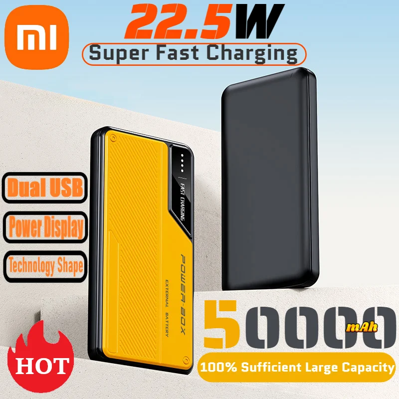 Xiaomi 50000mAh Portable Power Bank 22.5W Fast Charge 100% Sufficient Battery Dual USB Technological Shape for iPhone Samsung