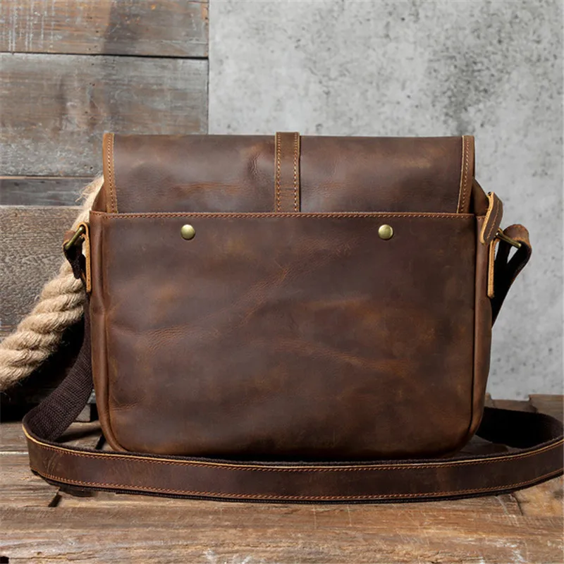 Vintage Crazy Horse Cowhide Men\'s Messenger Bag Designer High-quality Natural Genuine Leather Designer Daily Work Shoulder Bag