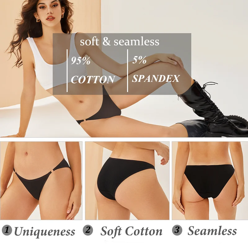 2PCS Women\'s Cotton Panties Sexy Intimate Breathable Underwear Solid Color Comfortable Ring Lingerie Briefs Fashion Underpants