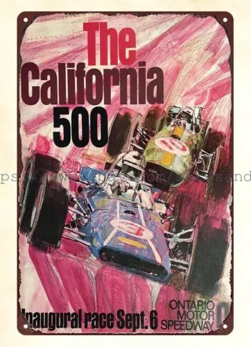 internal design 1970 The California 500 transportation car racing metal tin sign