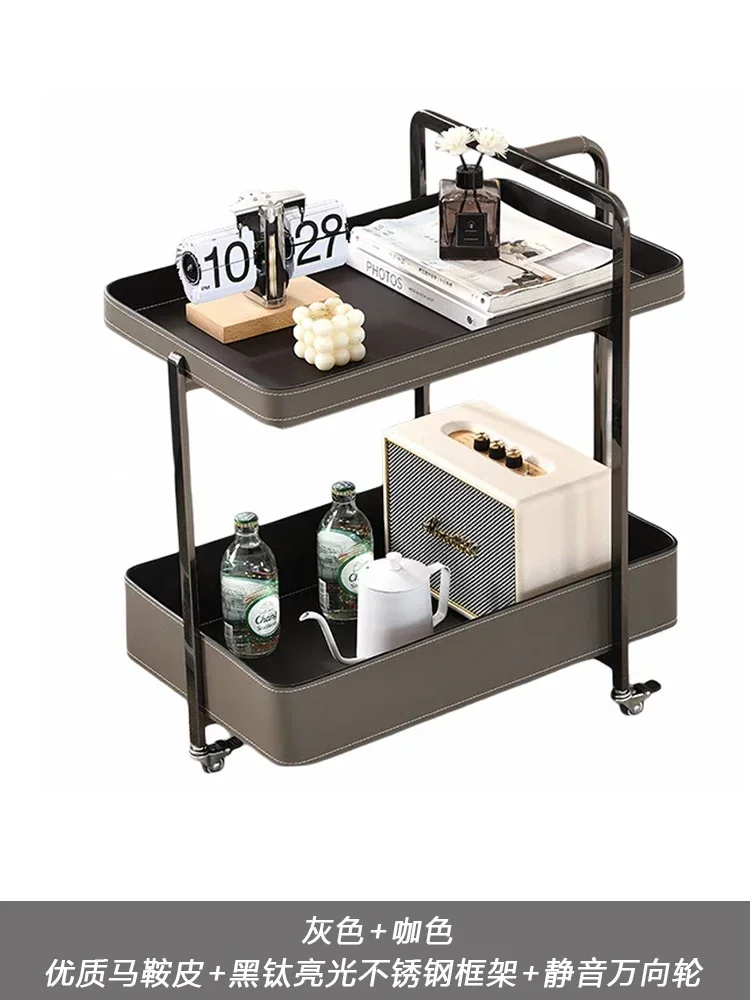 طاولة قهوة إيطالية جديدة بسيطة بطبقة مزدوجة، طاولة جانبية قابلة للإزالة من الجلد الفاخر وخفيفة الوزن #5