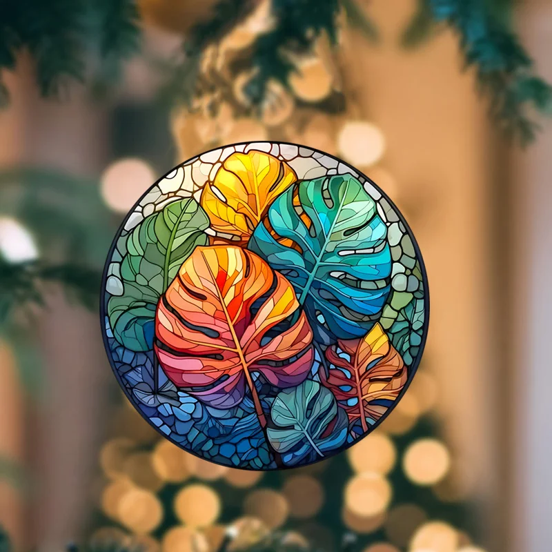 ملصقات كهروستاتيكية خضراء للنباتات الاستوائية ، زينة زجاجية للنوافذ مقاومة للماء ، لا شارات فينيل لاصقة ، ديكور منزلي ، رقم 87