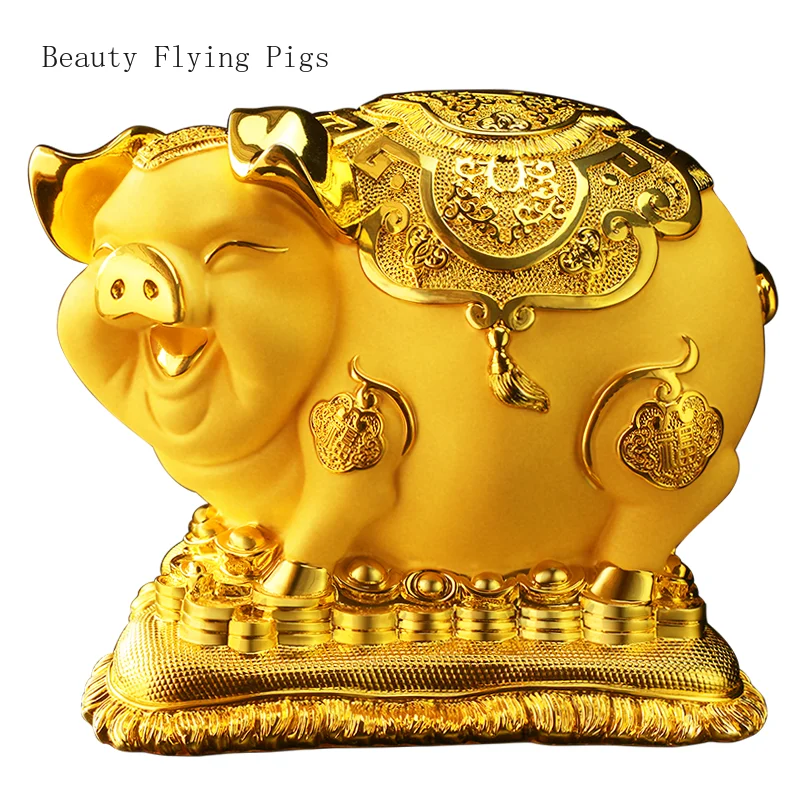 

New Chinese style creative resin gold pig piggy bank decoration with super large capacity household money storage tank figurine