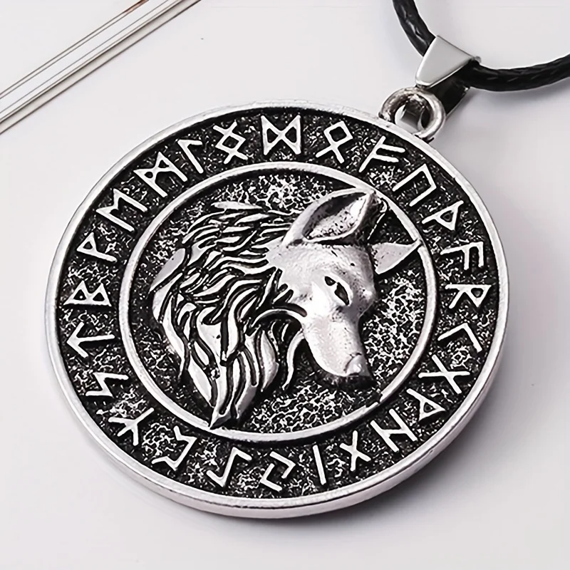 1pc Nordic Viking Pirate Odin Sitting Celtic Wolf Head Pendant Necklace Retro Rune Double Sided Pendants Making Jewelry