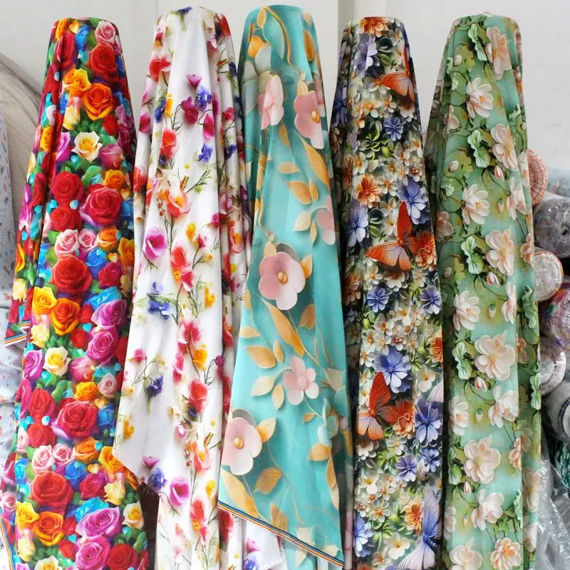 High Quality 3D Digital Rayon Fabric By The Meter for Pajamas Skirts Pant Sewing Summer Printed Flower Pattern Cloth Thin Smooth