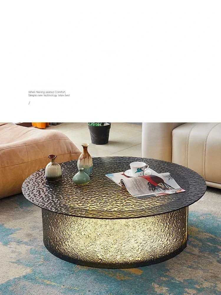 Modern Simple LED Light Designer Hot Melt Tempered Water Ripple Glass Home Internet Celebrity Advanced Artistic Tea Table