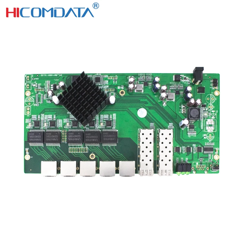 HICOMDATA 10GbE Uplink 2.5G Ethernet  L2- Managed switch PCBA with 2*1/10G SFP+ slot ports and 5*100M/1G/2.5G RJ45 ports