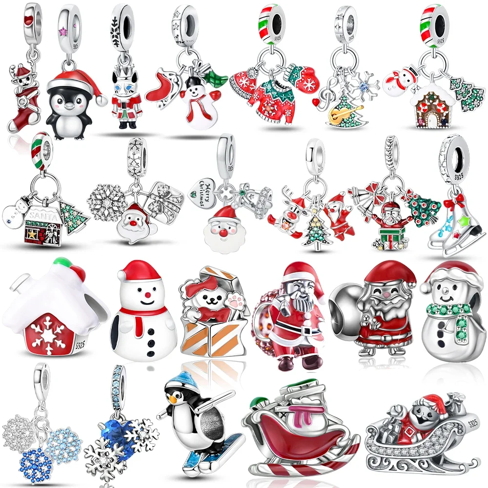 925 Silver Charms Original Father Christmas Penguin Snowflake Beads Fit Bracelet Women Diy Gift Christmas Present