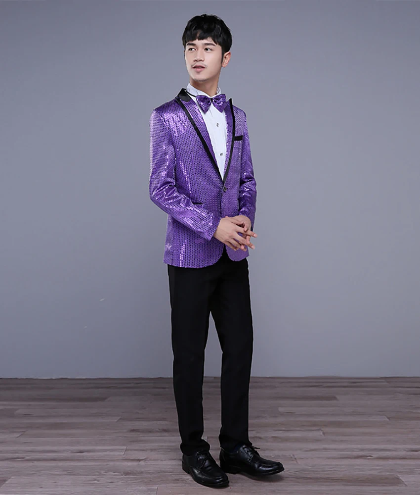 Exquisite men's suit with sequins for emcee, High Quality Stage performance outfit singer,large chorus prom dresses Party Gowns