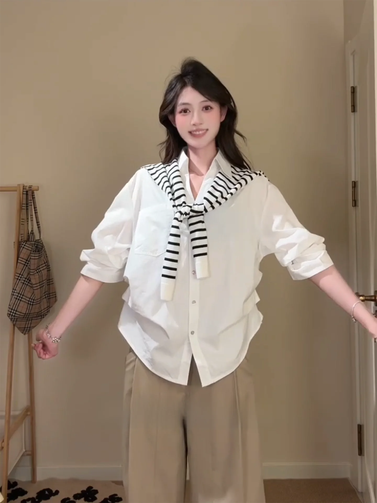 

White Bubble Sve V-Ne irt Женская свободная блузка с утягивающей талией и завязками в Корейском стиле, осенняя женская блузка Faion