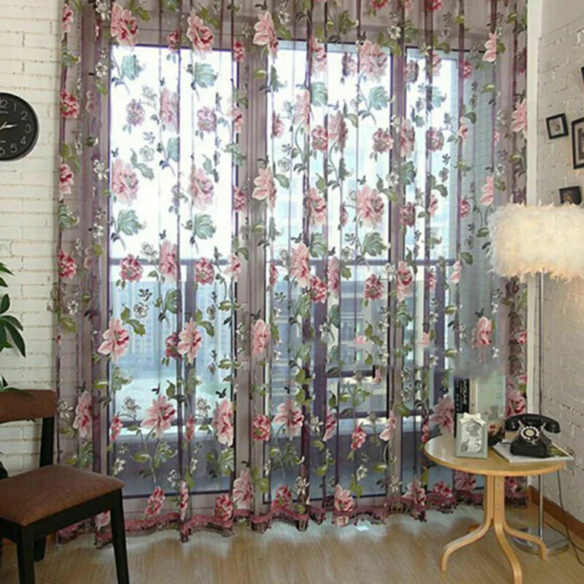 

Restaurant Curtain Panel Wall Tulle Valances Voile Window 1*2.5m Coffee shop Decoration Door Drape Floral Home