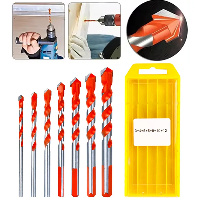 

5/7 шт. треугольные сверла из карбида 3/4/5/6/8/10/12 мм для металла, стали, стекла, керамической плитки, бетона, кирпича, металла, дерева, открывалка для отверстий