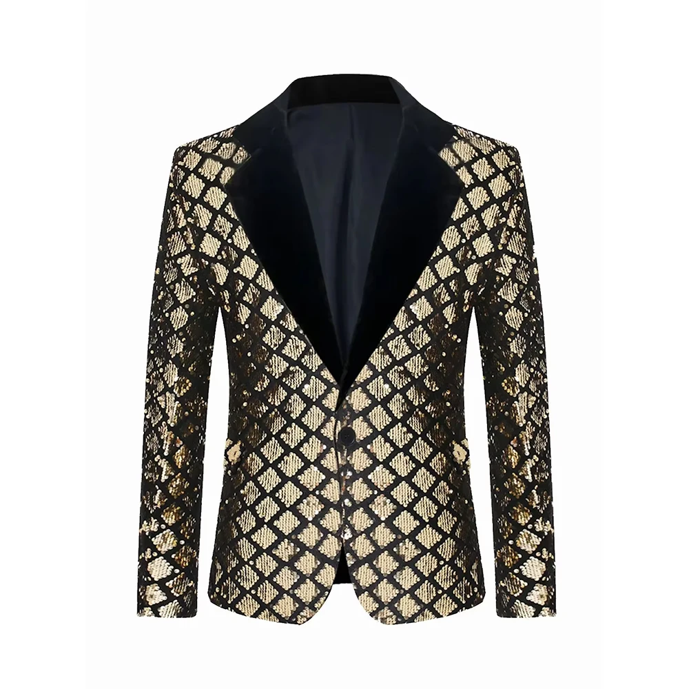 Модный мужской роскошный клетчатый пиджак с блестками, повседневный пиджак для выступлений на сцене, мужское пальто, топ с длинными рукавами