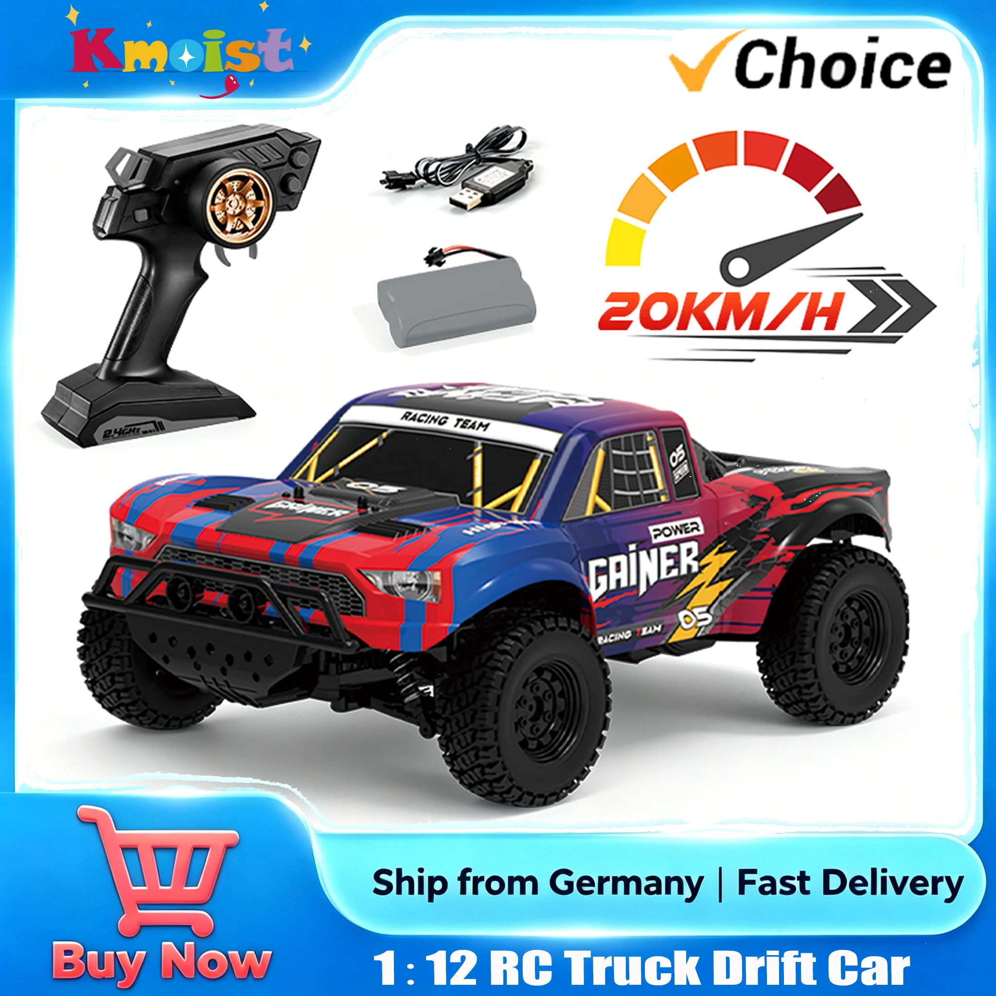 Versand aus Deutschland, schnelle Lieferung 1/12 2.4G Ferngesteuerter Truck, Geländewagen, RC-Auto, Hochgeschwindigkeits-Buggy, Truck, Super 20 km/h, schnelles Drift-Rennspielzeug für Jungen, Kinder,