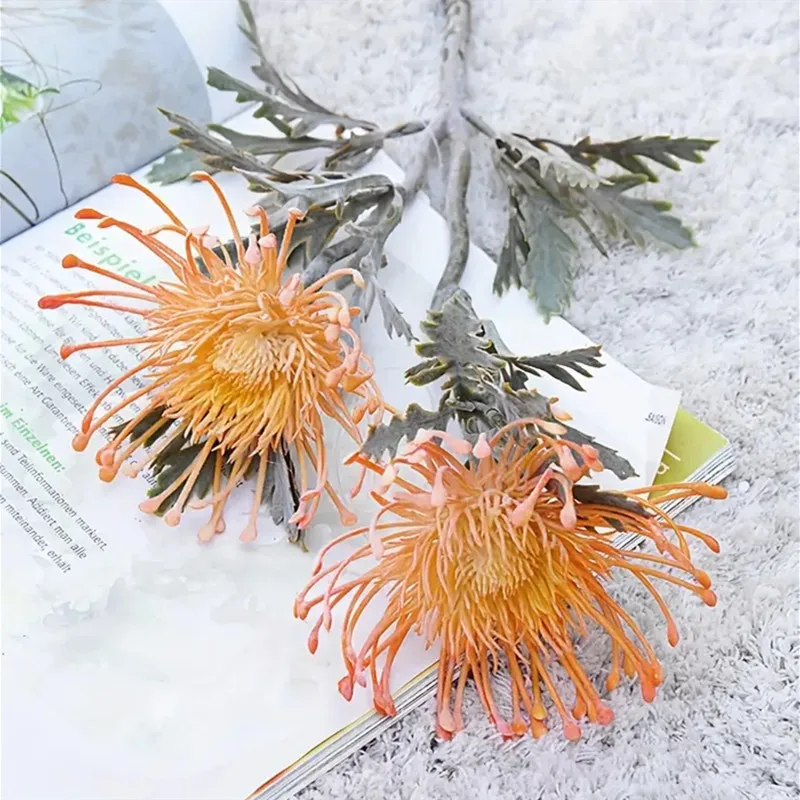 Artificial Flowers Short Branch Crab Claw 2 Fork Chrysanthemum Silk Flower Christmas Garland for Home Wedding Decoration Party