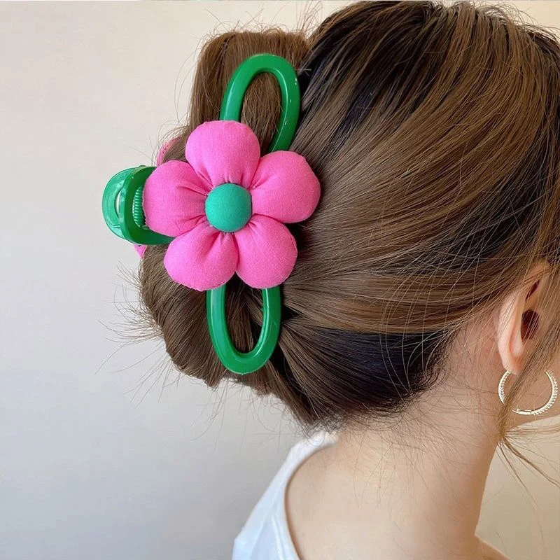

New Rose Red Flower Hair Claw Acrylic Large Green Clip Hairpin Hairwear for Women Korean Shark Clamp Barrettes Hair Accessories