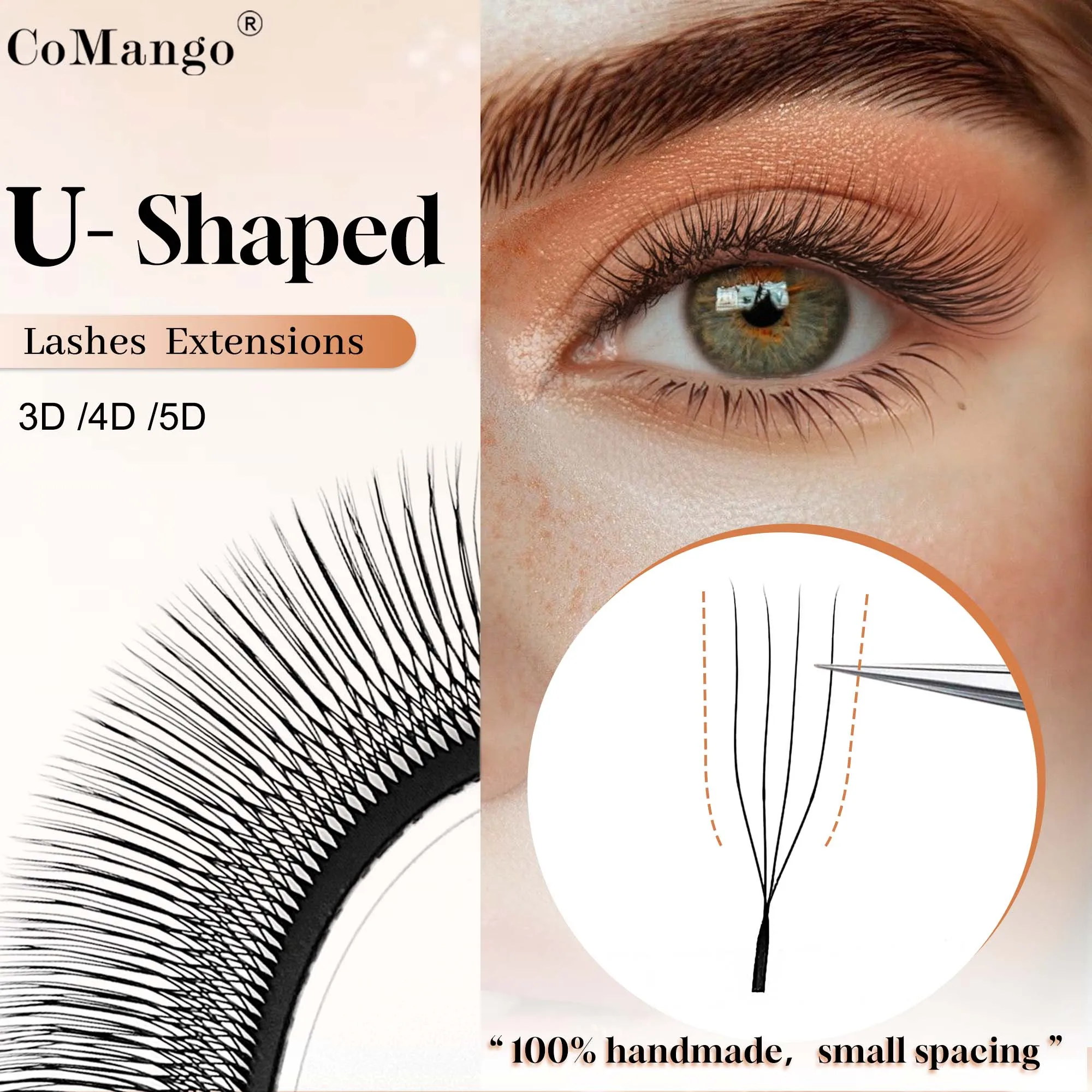 CoMango 12 rangées de faux cils noirs mats en forme de U 3/4/5D C/D cils naturels W faux cils fleuris