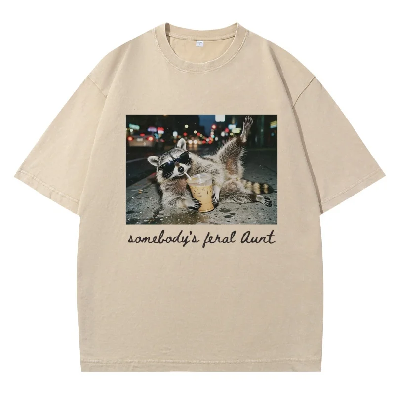 Somebody's Feral Aunt T Shirt Funny Raccoon Tee Cool Auntie Club T-shirt Men Women Casual Round Neck Printed Tshirts Clothing