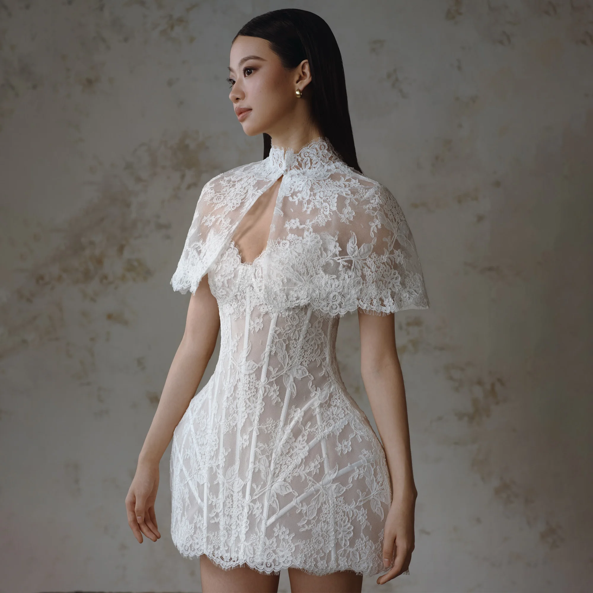 Vintage Lace Cape Two Piece Mini Wedding Dress Corset Backless Strapless Bridal Reception Outfit Vestido De Noiva Customized