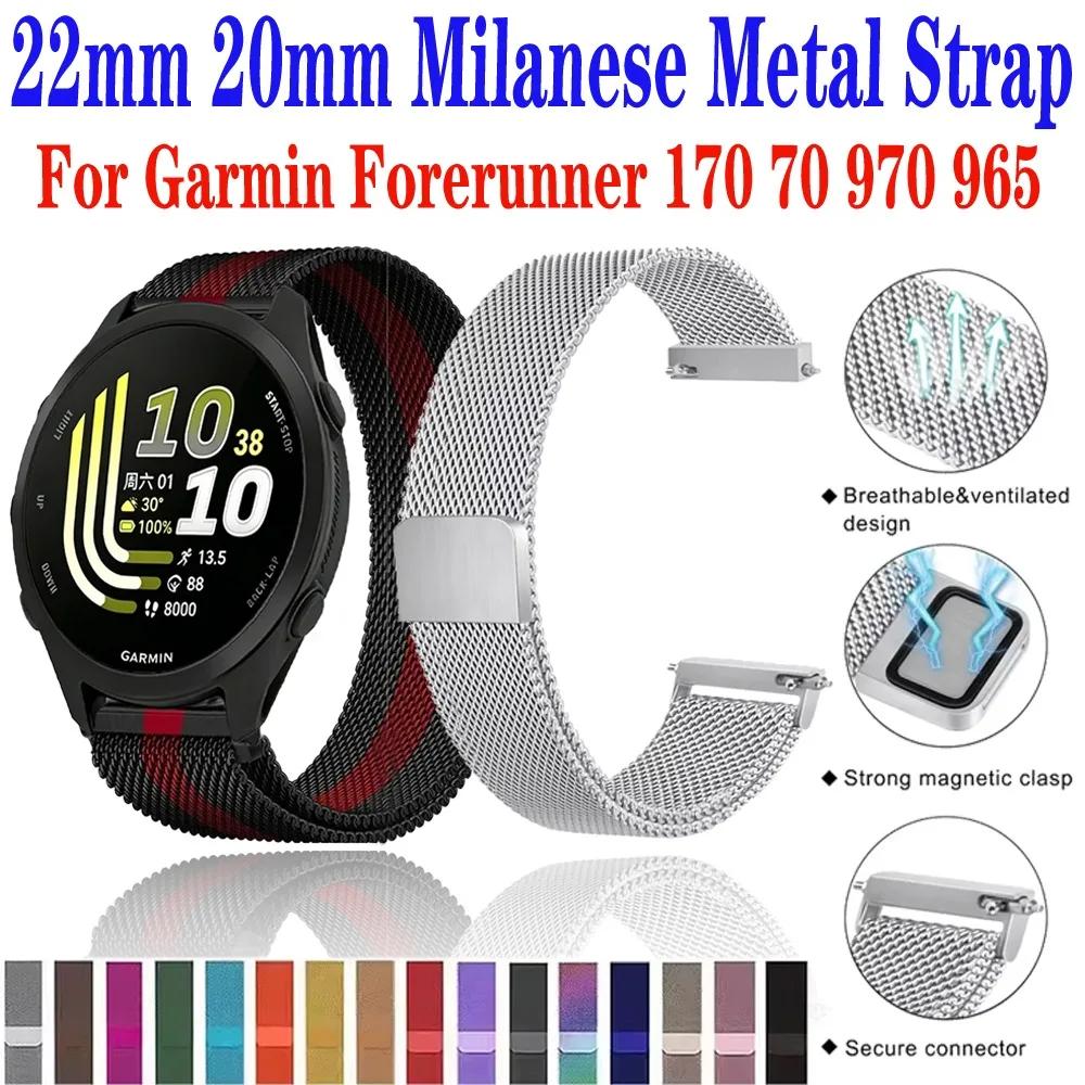 22mm 20mm Metall-Milanese-Schlaufenarmband für Garmin Forerunner 170 70 165 570 265 Magnetisches Armband für Garmin Venu 4 Active 6 5 Band