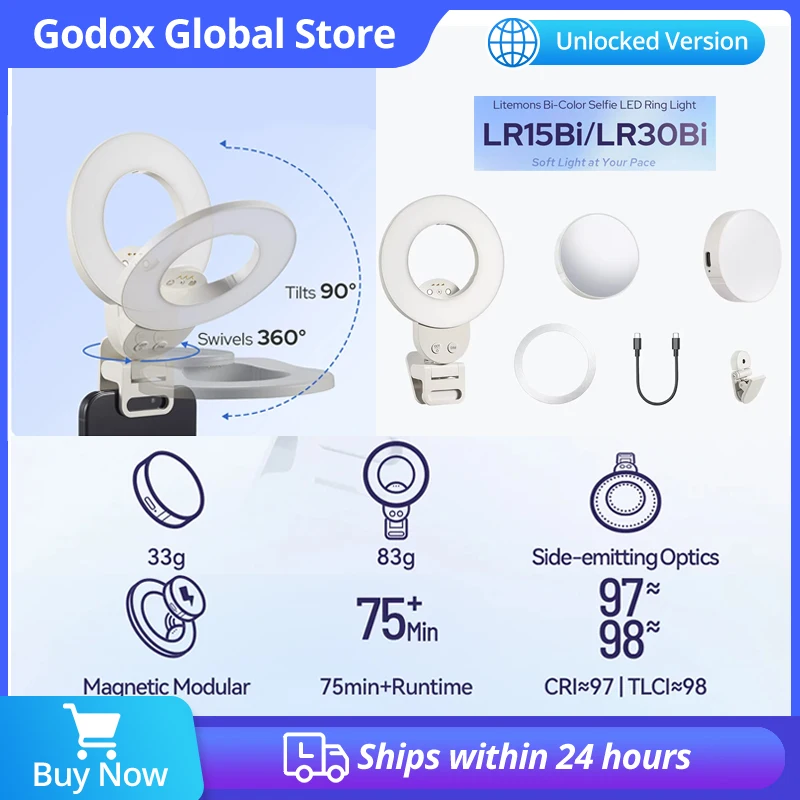 Godox LR15Bi LR30Bi Litemons - Aro de Luz LED Bicolor para Selfies
