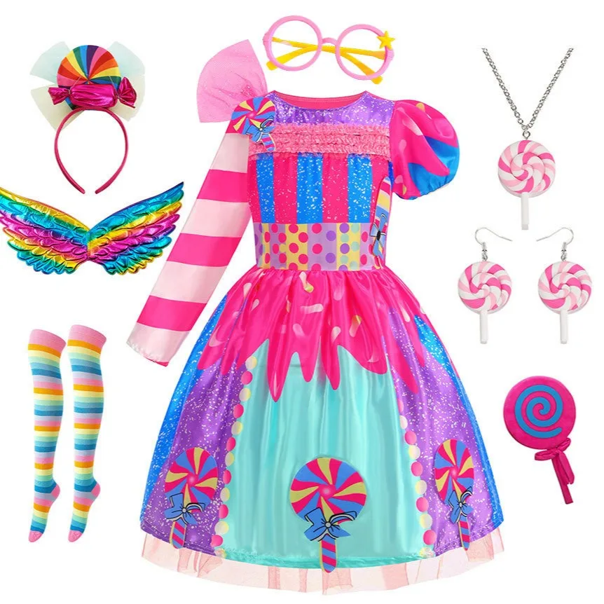 

Sweet Candy Dress For Kids Girl Halloween Party Costume Single-Shoulder Long-Sleeved Children'S Elegant Princess Dress Christmas