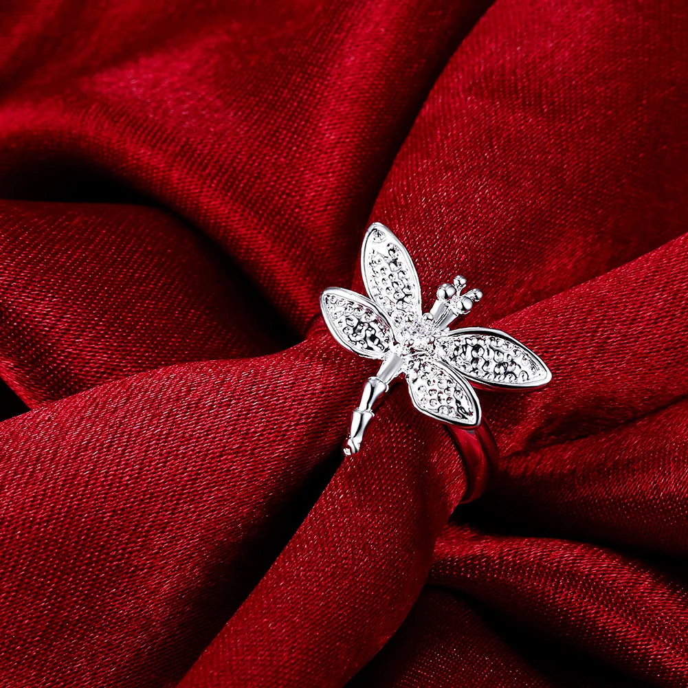 925 Sterling Silver Zircon Dragonfly Ring For Women Fashion Folk-Custom Wedding Engagement Party Gift Charm Jewelry