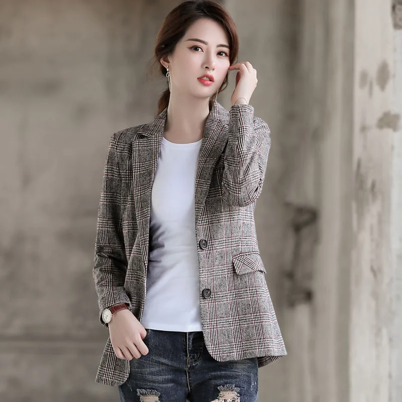 

2024 Spring Autumn New Street Bombing, Checkered High end Small Suit Coat, Female Suit, Student Internet Red and Fashionable