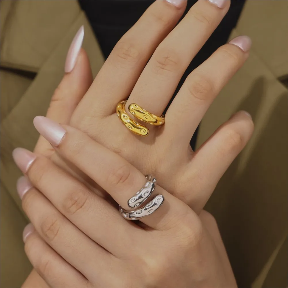 316L Stainless Steel Rings For Women Gold Silver Color Natural Bumpy Texture Waterproof No Tarnish Women\'s Aesthetic Finger Ring