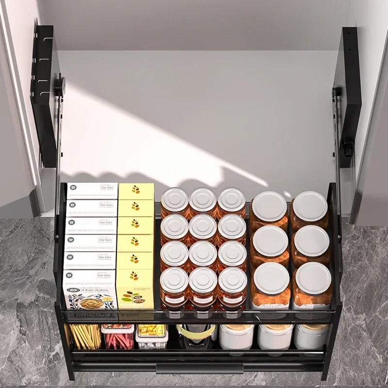 

cabinet lifting and pulling basket Kitchen cabinet seasoning and seasoning basket storage rack Pulling basket damping lifting