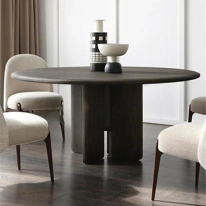 

Solid wood simple dining table retro round dining table minimalist small household round table