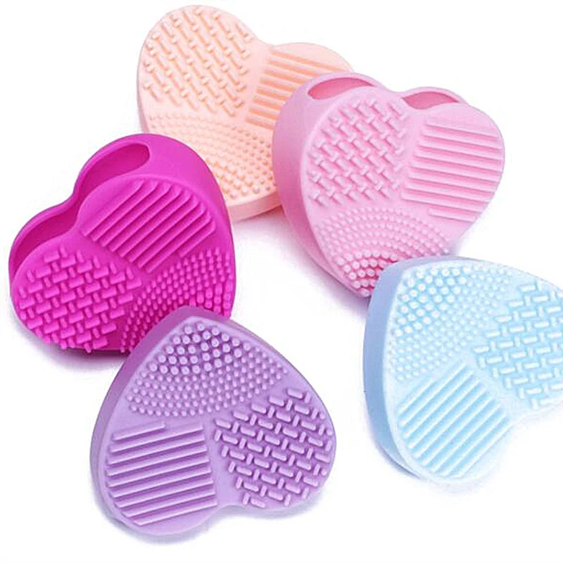 Heart Shape Makeup Brush Cleaner Glove Mat Silicone Cosmetic Brushes Cleaning Scrubber Board Brush Washing Pad, 5 Colors