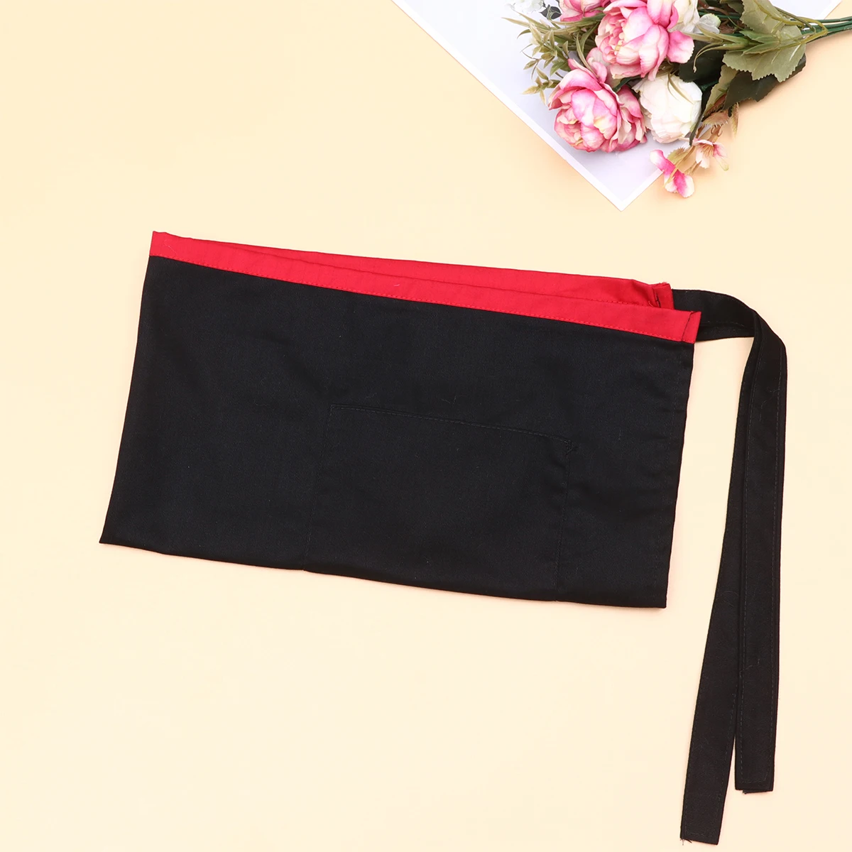 

Unisex Short For Waiter Cooking Workwear Waist Apron With Pockets Cafe Hotel Kitchen Service Aprons Free Size Black Orange Rim