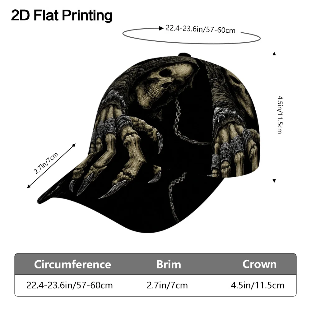 Custom 1pc Gothic Skull & Chains Baseball Cap With Grim Reaper - Adjustable Snapback Hat, Lightweight Breathable Suitable For Ru