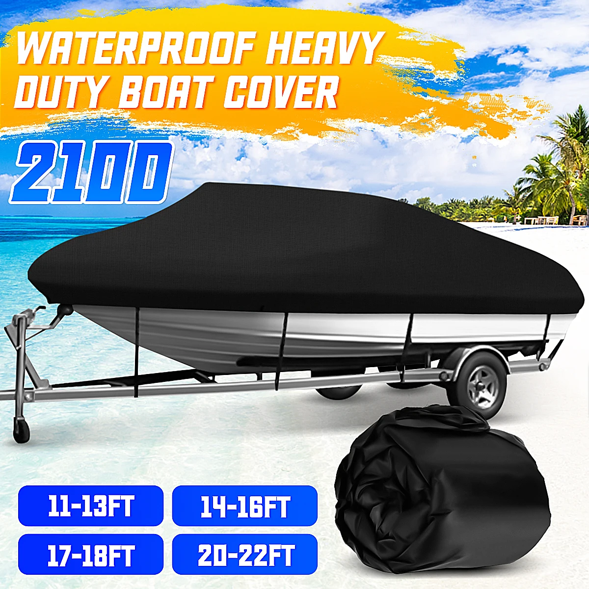 210D Heavy Duty Open Boat Cover Trailerable V-Hull Marine Cover Waterproof Sunshade Dust-proof Boat Mooring Cover