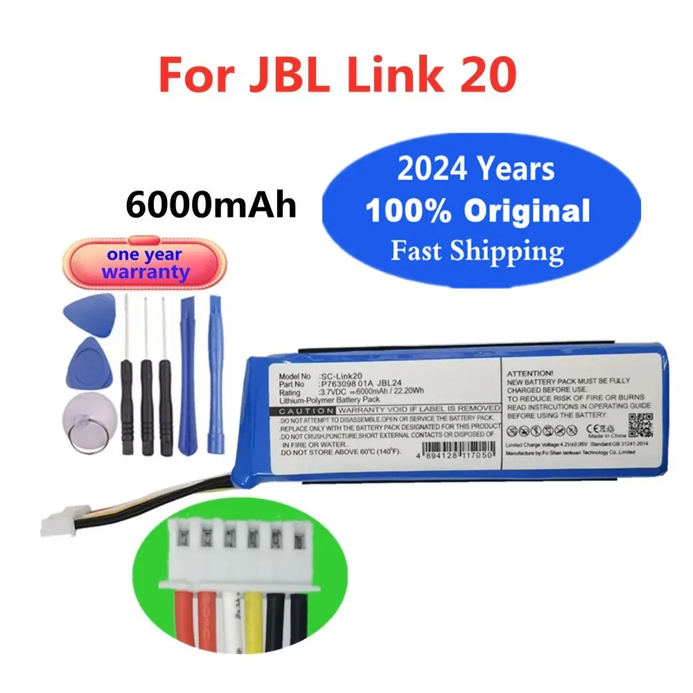 

2024 Years New 100% Original Replacement Battery For JBL Link 20 Link20 P763098 01A Genuine Loudspeaker Speaker Battery 6000mAh