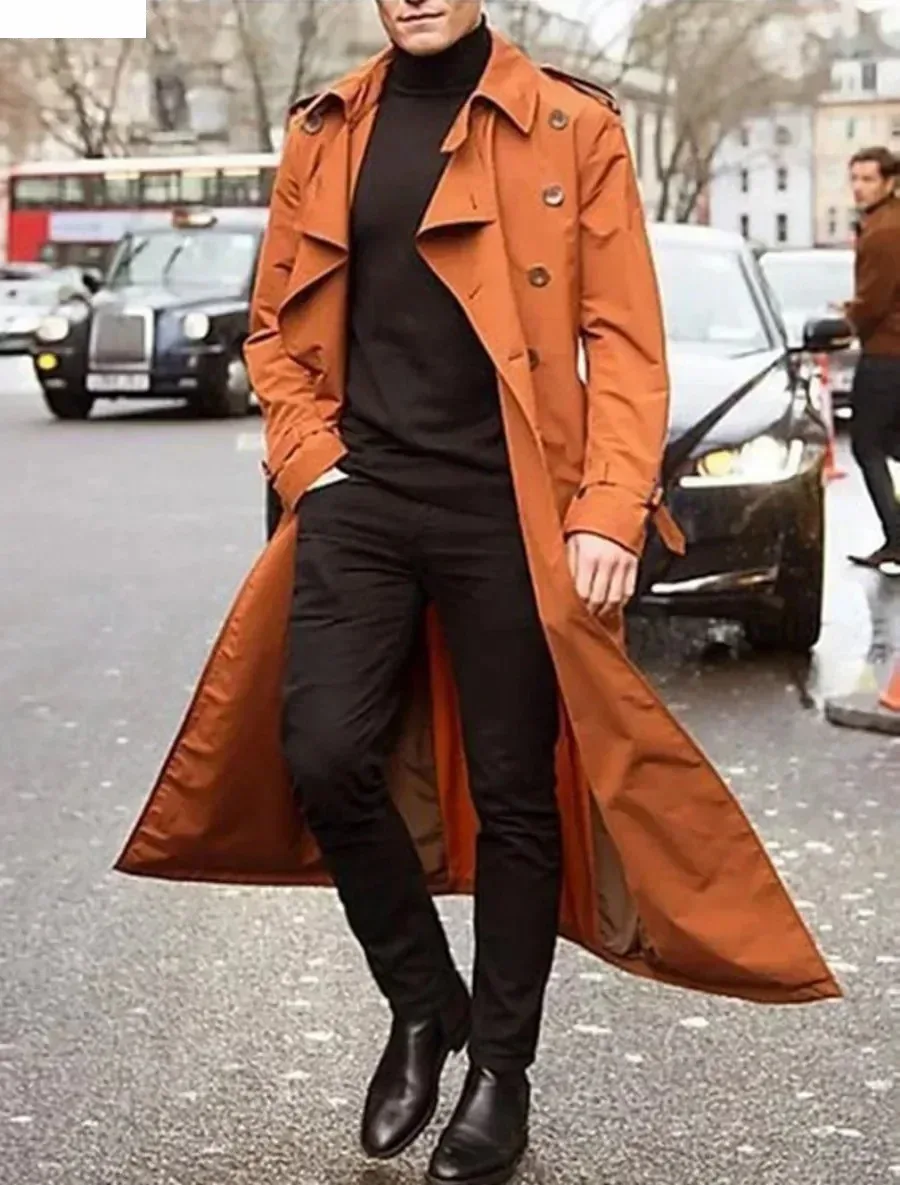 Męskie długie trencze kurtki modne eleganckie męskie wiatrówki płaszcze trend streetwear męski biznesowy casual slim długie płaszcze