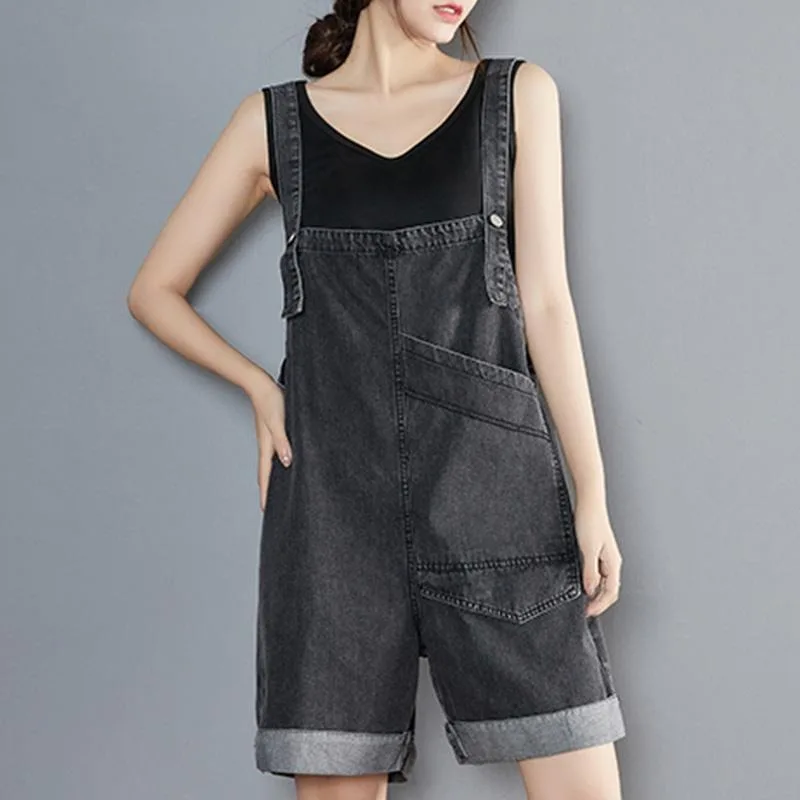 

Denim Rompers Women Casual Simple Korean Fashion Loose Streetwear Female Summer High Waist Suspenders Shorts Playsuits Woman