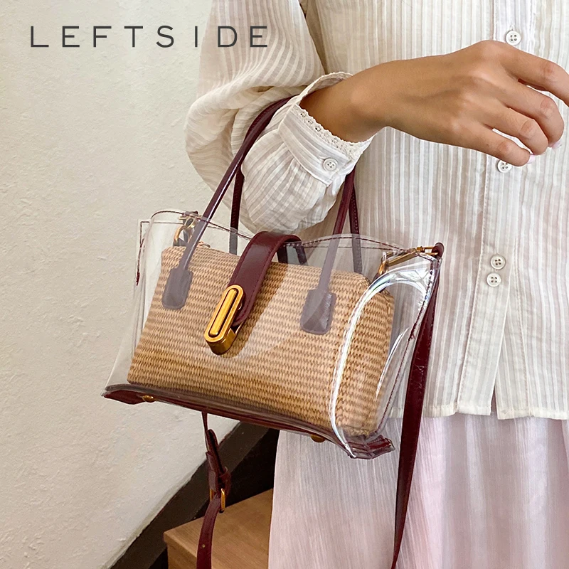 

LEFTSIDE Small PVC Transparent Shoulder Bags for Women 2025 Summer Straw Handbags and Purses Female Travel Shoulder Tote Bag