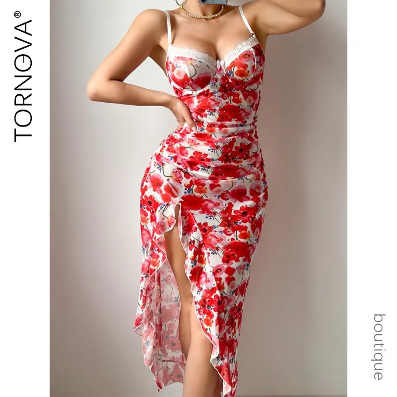 

Сексуальная ночная юбка Tornova с сетчатым принтом, тонкая женская интересная юбка с глубоким вырезом на тонких бретельках для отдыха с открытыми плечами и высокой талией