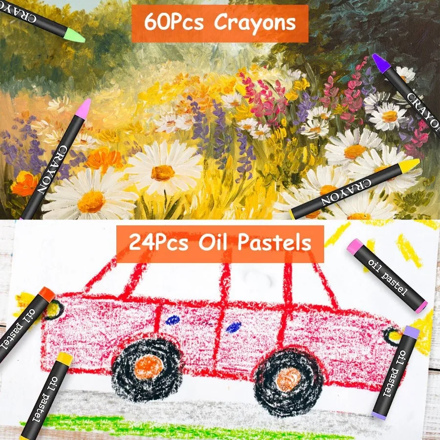 140 Buah Perlengkapan Seni dengan Pensil Warna Pastel Minyak Krayon Cat Air Kue Kuas Rautan Penghapus Dalam Kotak Kayu Elegan Pr