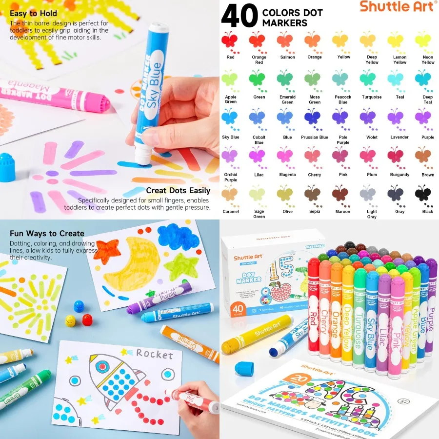 

Shuttle Art Dot Markers 40 Colors Washable for Toddlers with Free Activity Book Bingo Daubers Supplies for Preschool Non Toxic
