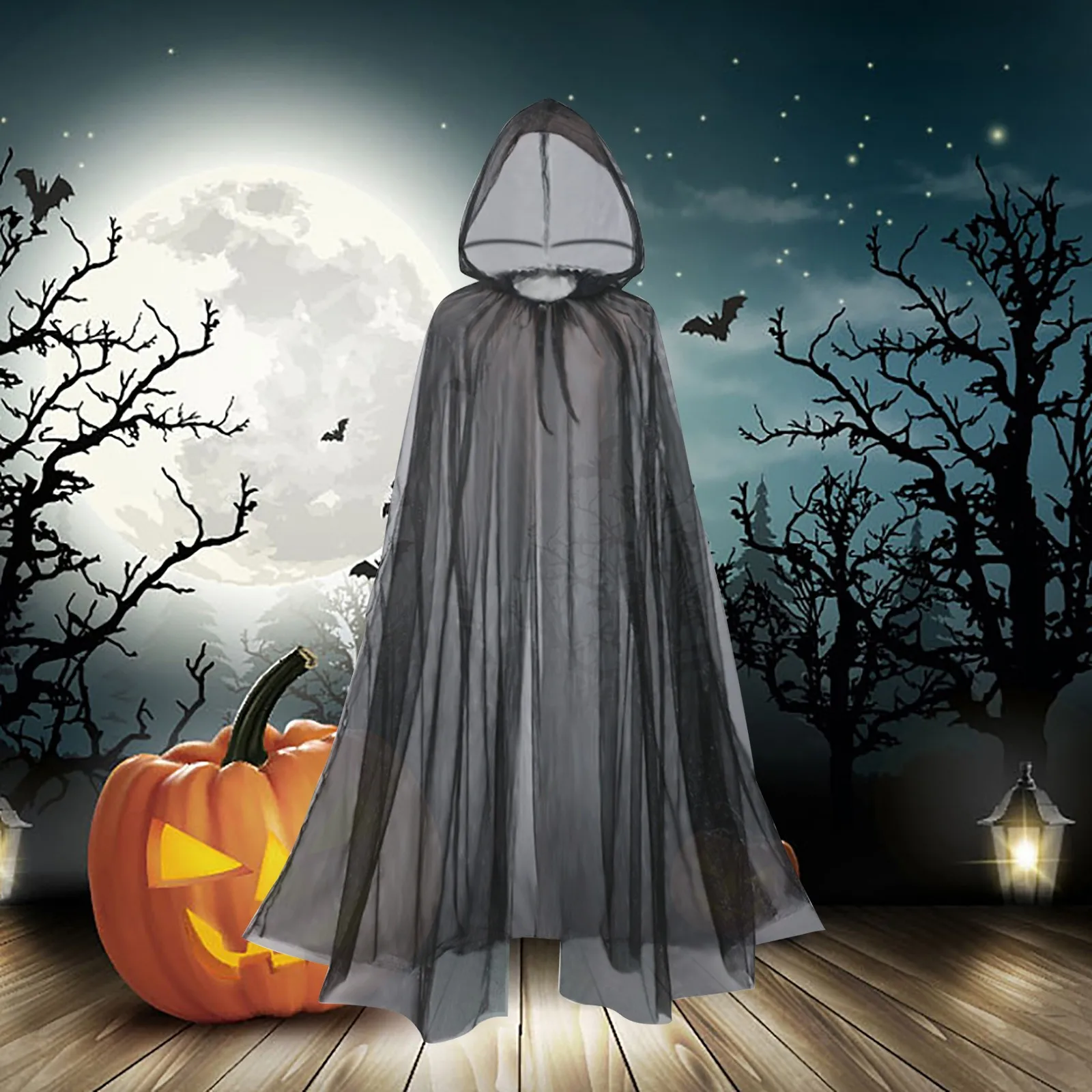 Halloween Party Adult Black Cape Holiday Dress Up Fashion Cloak Costume Prop Cosplay Accessories Stage Performance Cape Prop