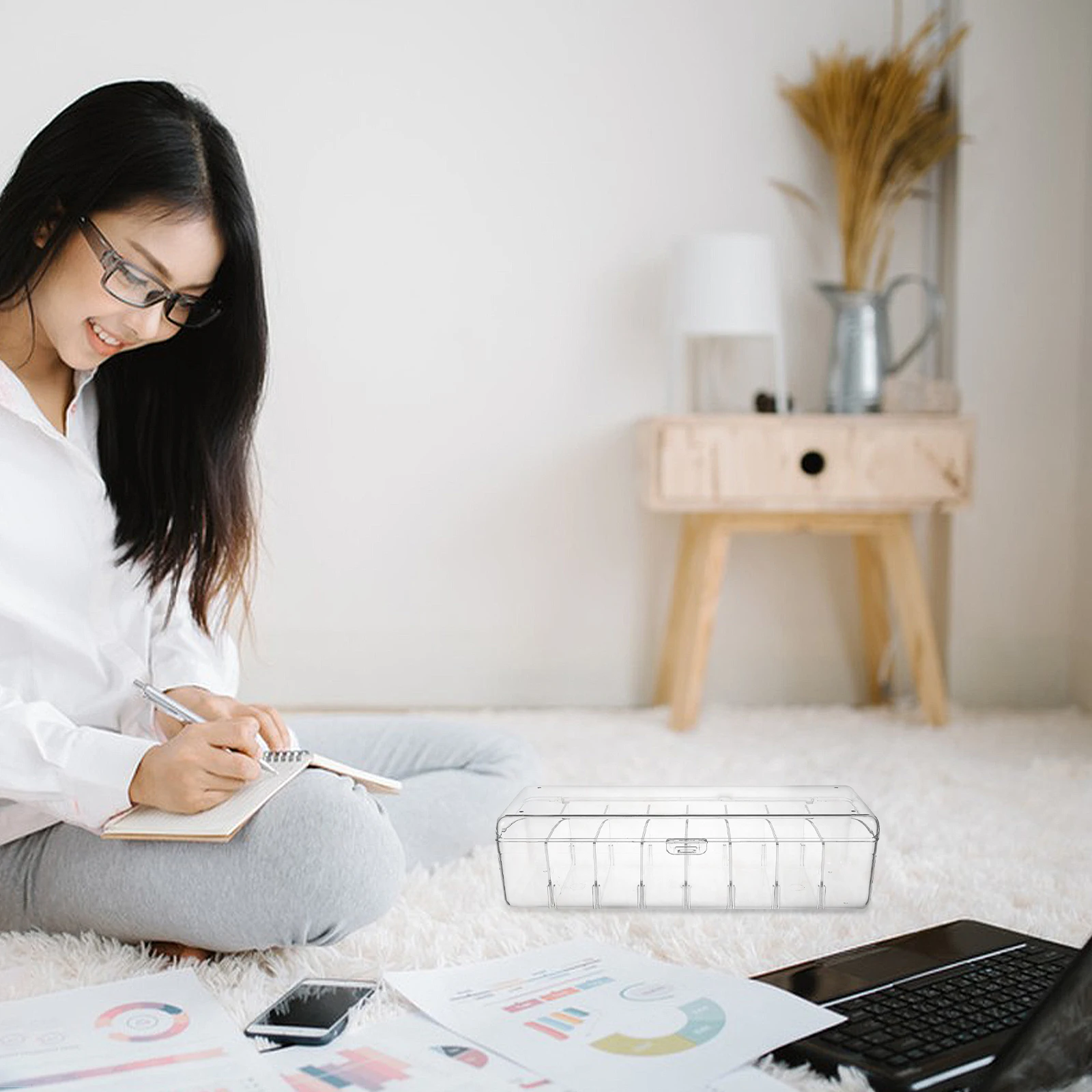 

Ящик для хранения кабеля для передачи данных, прозрачный пластиковый органайзер с крышкой, отдельные отсеки для USB-шнуров, офисный стол, домашний кабель