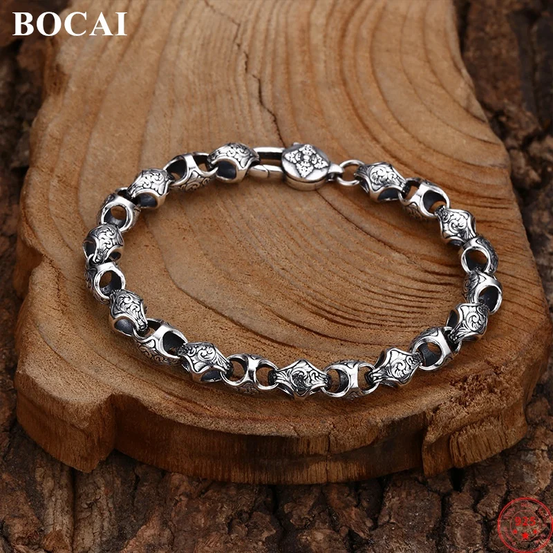 

BOCAI S925 Sterling Silver Bracelets for Women Men Retro Eternal Rattan Vajra Pestle Bamboo Chain Bangle Jewelry Wholesale