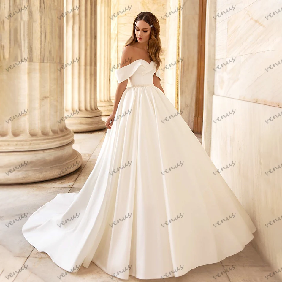 

Graceful Wedding Dresses Simple Satin Bridal Gowns Off The Shoulder Ball Gowns Backless Sleeveless Robes 2024 Vestidos De Novia