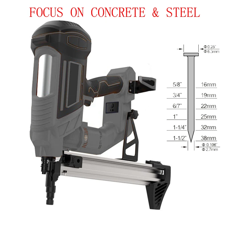 Air Insert 18V Concrete Nail Gun Steel Nail Gun Steel Pins Gun For Frame Trunking Tube Concrete Match Makita Battery (BODY ONLY)