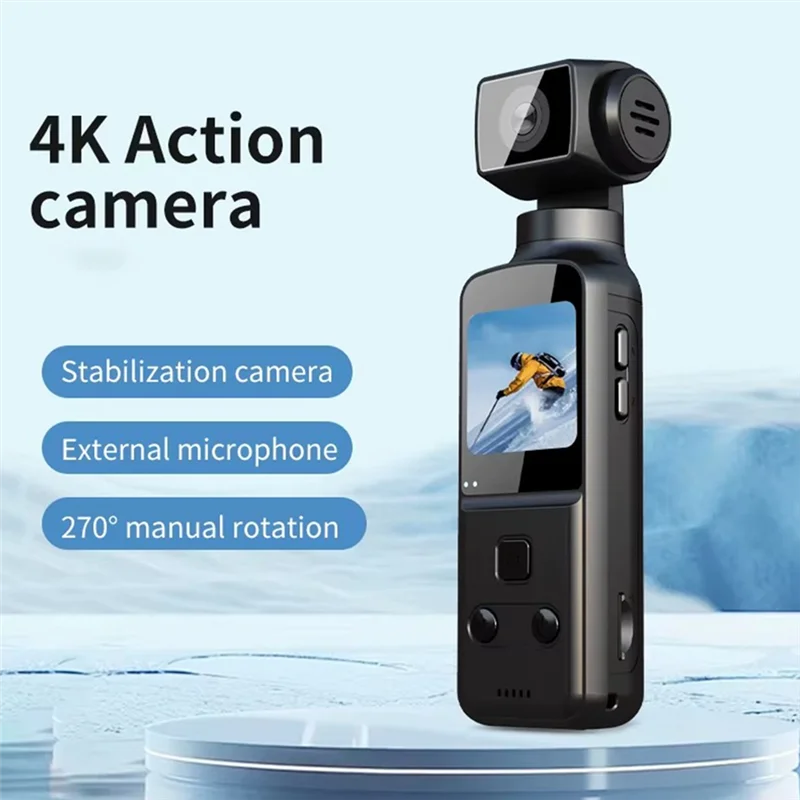 FFYY-4K Fotocamera corpo con microfono esterno, mini WiFi digitale tascabile per sport all'aria aperta, bici, viaggi, Action-64GB