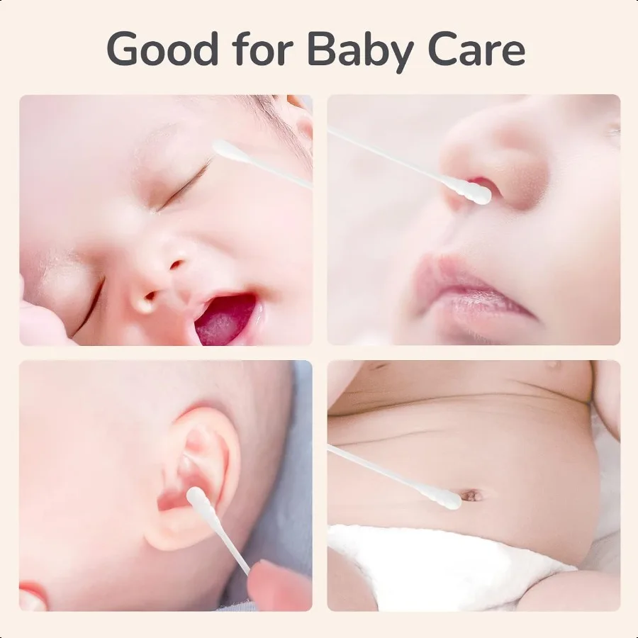 Baby-Wattestäbchen, 210 Stück, Wattestäbchen für die persönliche Hygiene, babysichere Tipps für die Ohren- und Nasenreinigung mit biologisch abbaubarer Bio
